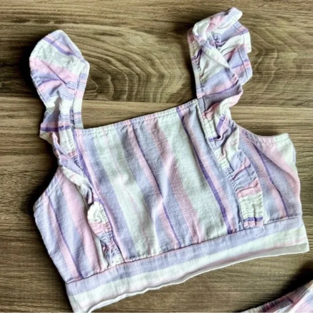 Olivia Kay Girls Set Ruffle Crop Top and Wide Leg Pants Pastel Stripes Size L/XL